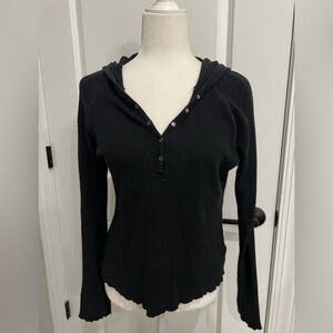 Carlson Black Waffle Hoodie Sweater w/Snaps Size L